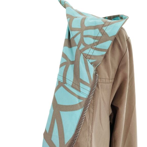 Peck & Peck Weekend Aqua Tan Vine Pattern Reversible Nylon Jacket Women Sz L - Picture 8 of 10